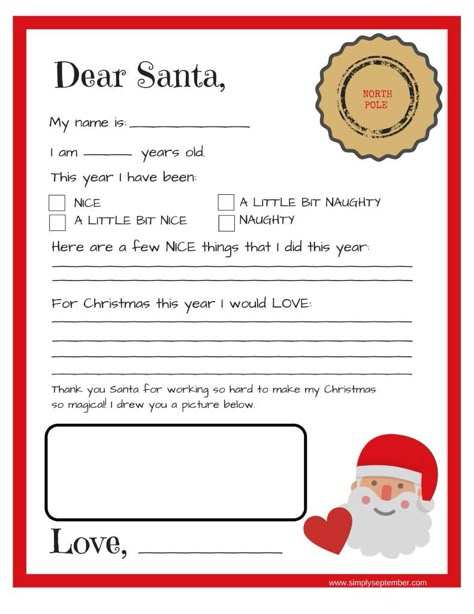 Letters To and From Santa: Free Printables - Simply September Christmas Letter Template Free, Free Printable Santa Letters, Christmas Letter Template, Santa Writing, Letters From Santa, Breakfast With Santa, Santa Letters, Dear Santa Letter, Santa Template