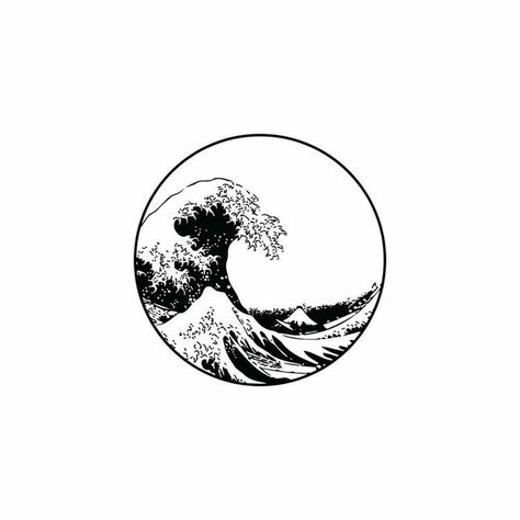 Japanese Wave Tattoos, Round Tattoo, Wave Tattoo Design, Circle Tattoo, Circle Tattoos, Ocean Tattoos, Small Tattoos Simple, The Great Wave, Japanese Waves