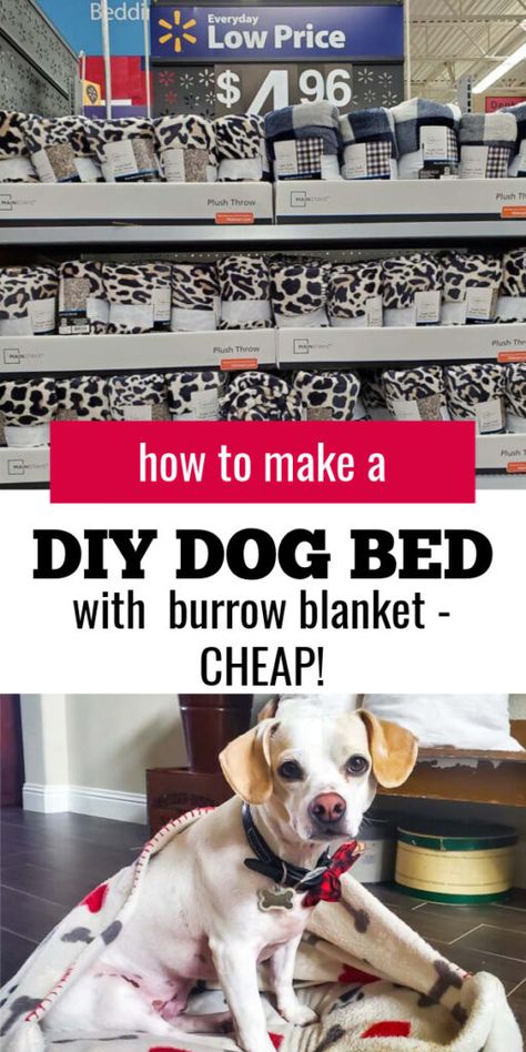 Learn how to make a DIY dig bed with a burrow blanket attached for your small dog. This is the most budget friendly dog bed you will find and my little dog loves to burrow and nest in the blanketed dog bed. #dogbedDIY #nesteddogbed #petburrowbed #DIYpetbed Pet Bed With Blanket, Dog Blanket Diy, Dog Bed Patterns Free, Dog Beds Made From Furniture, Burrow Dog Bed, Dog Bedroom Ideas, Diy Dog Beds, Snuggle Dog Bed, Dog Bed Sewing Pattern