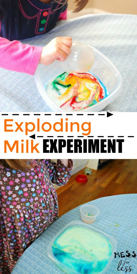 Experiments For Kids Easy, Milk Experiment, Milk Science Experiment, Community Helpers Preschool Activities, Science Experiments Kids Easy, Science For Toddlers, Kitchen Science, Science Experiments For Kids, Steam Ideas