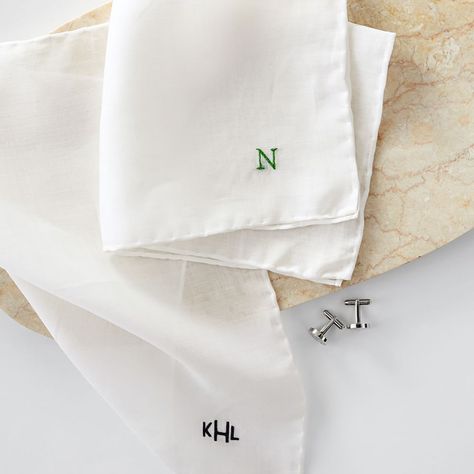 Linen Handkerchief | Personalized Men's Accessories | Mark and Graham Personalized Handkerchiefs, Monogrammed Linens, Handkerchief Men, Entertaining Gifts, Embroidered Handkerchief, Mark And Graham, June Wedding, Embroidered Monogram, Personalised Gifts For Him