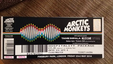 My Arctic Monkeys Finsbury Park ticket Arctic Monkeys Tickets, Manifesting 2023, Alex Arctic Monkeys, Finsbury Park, Monkey Birthday, Monkey 3, Artic Monkeys, Hozier, Alex Turner