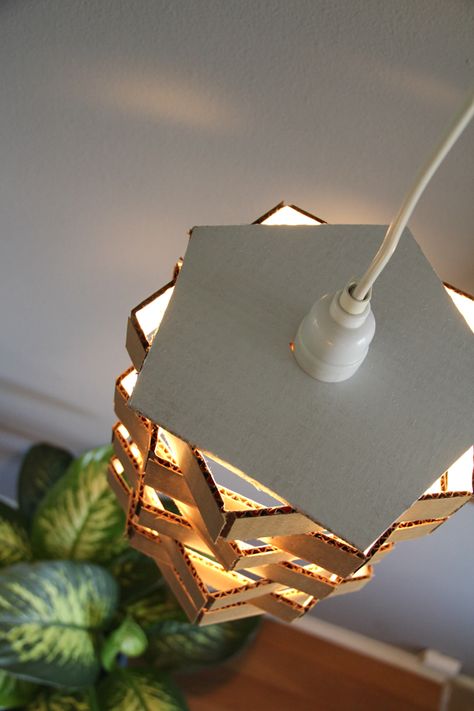 DIY Cardboard Pendant Light | Lovely Indeed Diy Hanging Light Fixtures, Diy Hanging Light, Cardboard Chandelier, Carton Diy, Diy Luminaire, Diy Pendant Light, Diy Light Fixtures, Diy Lampe, Unique Light Fixtures