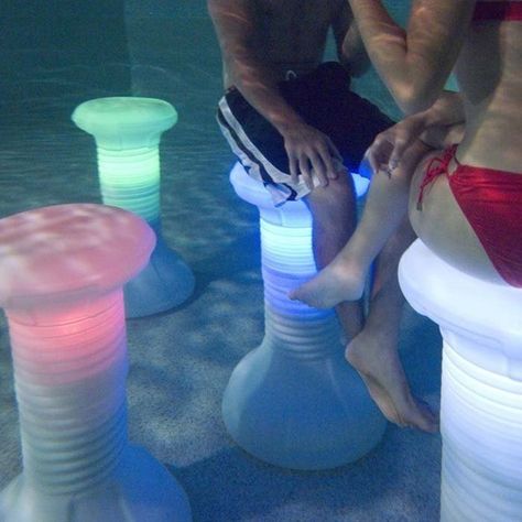 Light-up underwater pool chairs. Led Pool, Pool Chairs, Swim Up Bar, Led Stripes, Pool Floats, Pool Bar, Pool Time, Decoration Originale, Pool Toys