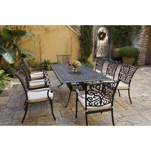 Lark Manor Muscatine Rectangular 8 - Person 84'' Long Dining Set with Cushions | Wayfair Backyard Toys, Table 8, Set Meja Makan, Casual Frocks, Outdoor Deck Furniture, Best Outdoor Furniture, Living Modern, 7 Piece Dining Set, Mesa Exterior