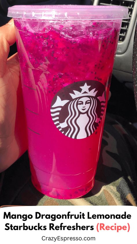 Mango Dragonfruit Lemonade Starbucks Refreshers Beverage Mango Dragon Fruit Starbucks Drink, Dragonfruit Lemonade Starbucks, Fruit Drink Recipes, Mango Dragonfruit Lemonade, Starbucks Partner, Dragonfruit Lemonade, Dragon Fruit Drink, Dragon Fruit Lemonade, Dragon Fruit Juice