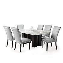 Dining Table Online, Faux Leather Chair, Tufted Dining Chairs, Silver Nail, 7 Piece Dining Set, Rectangle Dining Table, Large Dining Room, Marble Dining, Dining Table Marble