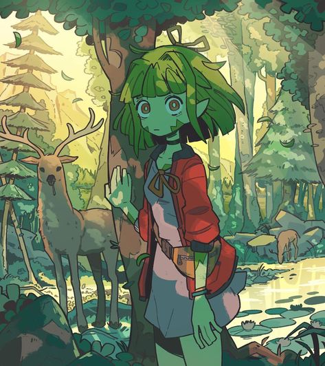 Carles Dalmau on Instagram: “Forest elf thing 💚 ALSO BIG APRETIATION POST TO @stickerapp !!!!!! They sent me a looot of stikers and they all look amazing!!!! Their…” Green Hair, In The Woods, Deer, Trees, Illustrations, Green, Hair, Instagram, Art