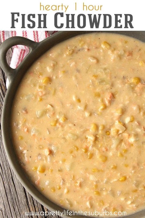 This Hearty Fish Chowder is a quick and easy soup you can serve up any night of the week in under an hour!  Serve it up with a salad and crusty bread! Chowders Recipes, Fish Chowder Recipe, Seafood Soups, Alfredo Lasagna, Corn Beef, Homemade Soups, Fish Chowder, Dinner Leftovers, Chowder Soup