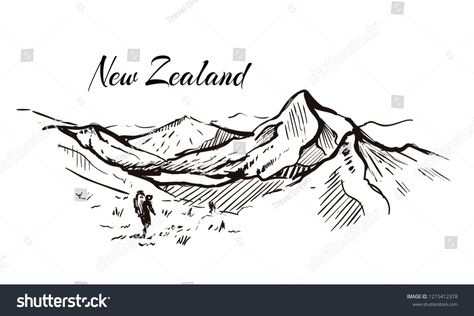 New Zealand mountain valley hand drawn sketch illustration.Isolated on white background,hand#drawn#valley#Zealand Mountains Drawing, New Zealand Mountains, Mountain Drawing, Mountain Valley, Sketch Illustration, Interior Design Inspiration, Painting & Drawing, New Zealand, White Background