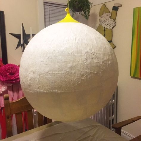 Paper Mache Moon, Moon Projects, Paper Mache Projects, Baby Moon, Ivory Paint, Paper Mache Clay, Moon Lamp, Round Balloons, Paper Flower Decor