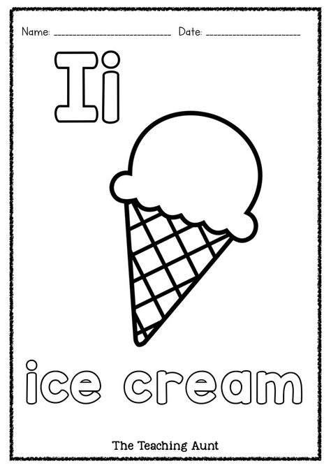 I is for Ice Cream Art and Craft - The Teaching Aunt Ice Cream Art And Craft, I Is For Ice Cream, I Is For Ice, Letter I Activities, Letter I Crafts, Letter I Worksheet, Alphabet Crafts Preschool, The Letter I, Coloring Worksheet