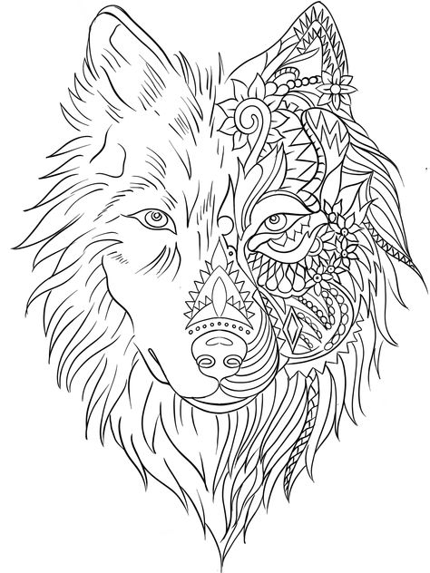 Mandala Wolf, Tattoo Wings, Stitching Ideas, Unique Tattoo Designs, Line Art Tattoos, Wings Tattoo, Wolf Tattoo, Art Tattoos, Sketchbook Art