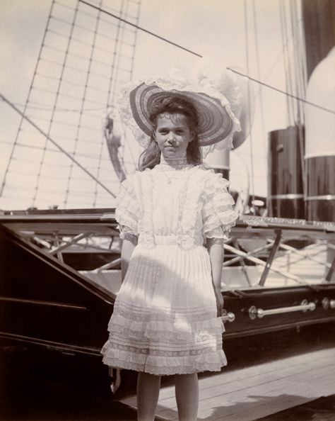 Grand Duchess Maria Nikolaevna. The third daughter of Emperor Nicholas II and Empress Alexandra Feodorovna. On the ship. Photo of 1908. - PICRYL Public Domain Image Maria Romanov, Empress Alexandra Feodorovna, Daughter Of The Emperor, Empress Alexandra, Maria Nikolaevna, Coronation Robes, Ship Photo, Alexei Romanov, Romanov Sisters