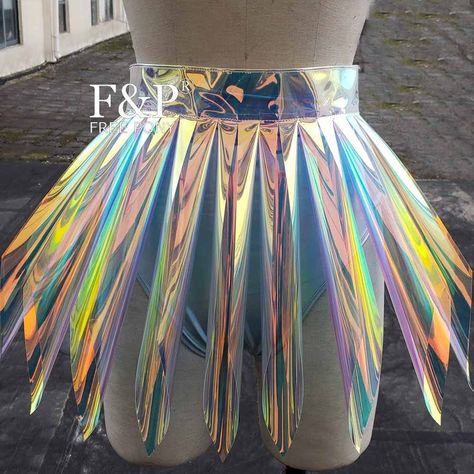 Plastic Skirt, Holographic Fashion, Drag Queen Costumes, Pvc Skirt, Drag Queen Outfits, Dance Tutus, Skirt Tutu, Sparkle Outfit, Edc Outfits