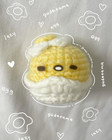 Gudetama Crochet Free Pattern, Egg Crochet Pattern Free, Gudetama Crochet, Crochet People, Beginner Friendly Crochet, Handmade Plushies, Crochet Faces, Eye Test, Crochet Stuff