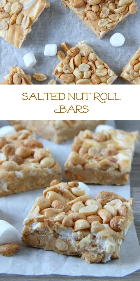 Salted Peanut Marshmallow Bars, Salted Nutroll Bars, Salted Nut Bars Recipe, No Bake Squares And Bars Recipes, Chewy Nutty Squirrel Bars 12 Tomatoes, Salted Nut Roll Recipe, Do Nothing Bars, Salted Peanut Bars, Peanut Butter Bits Cracker Candy