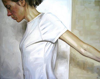 This painting, "Self-Portrait, Between", was created by Heather Horton in 2005. The medium used was oil on canvas. The perspective used in this painting inspires me. Rather than traditionally facing the viewer, her face is turned away so that the audience sees only the profile of her face. Heather Horton, Contemporary Portrait, Painting People, Bachelor Of Fine Arts, Figurative Artists, A Level Art, Whimsical Illustration, Traditional Paintings, Face Art