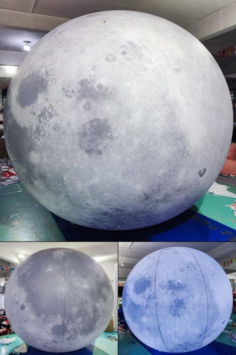 A massive 10 foot diameter, LED-illuminated inflatable moon balloon with a realistic lunar surface printed on the outside and no noisy fan blower is required. Moon Balloon, Nasa Poster, Lunar Surface, Giant Inflatable, Moon Decor, 16th Birthday, Winter Wonderland, Nasa, Character Art