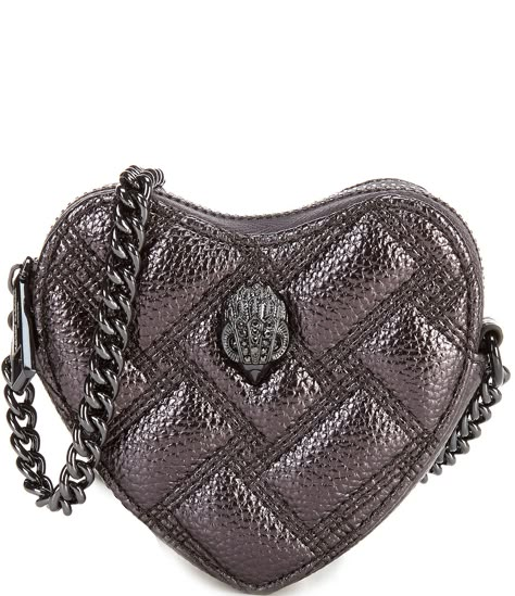 From Kurt Geiger London, the Micro Gunmetal Leather Heart Crossbody Bag features:Leather exteriorZip closure with eagle head drench detailSynthetic liningSingle chain strap with gunmetal detailApprox. 4.72" W x 3.93" H x 1.18" D bag; 24.4" strap dropImported. Micro Kurt Geiger Bag, Kurt Ginger, Heart Crossbody Bag, Marc Jacobs Snapshot Bag, Grey Purse, Dope Jewelry Accessories, Luxury Bags Collection, Leather Heart, Micro Bag