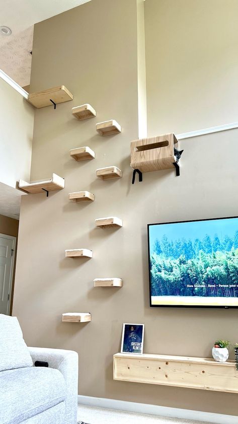 Cat Wall Steps _ Cat Stairs _ Cat Shelf _ Wood Cat Climbing Shelf _ Cat Wall Furniture - Etsy Kitty Corner Shelves, Pallet Wood Cat Shelves, Simple Cat Wall Shelves, Boho Cat Shelves, Ikea Shelf Cat, Cat Beds On Shelves, Cat Shelf Bedroom, Ikea Cat Room, Cat Steps To Loft Bed