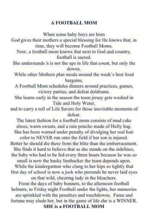 For all of you Football Mom's out there!! Football Poems, Football Mom Quotes, Football Banquet, Football Spirit, Senior Football, Football Cheer, Last Game, Football Love, Football Is Life