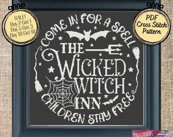 Witch Cross Stitch Pattern, Halloween Cross Stitch Charts, Witch Cross Stitch, Halloween Cross Stitch Patterns, Pattern Printable, Dark Fabric, Halloween Cross Stitches, Chalkboard Style, Hand Dyed Fabric