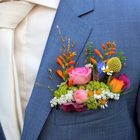 Floral Pocket Squares for the Groom ~ a bright little garden in your pocket; Irene Kruidhof Bright Vibrant Wedding Flowers, Spring Wildflower Wedding Centerpieces, Jewel Tone Rainbow Wedding, Garden Wedding Color Schemes Colour Palettes, Eclectic Bridal Bouquet, Small Bridal Bouquets Colorful, Spring Sunset Wedding Colors, Vibrant Wedding Theme, Subtle Rainbow Wedding