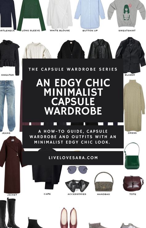 Monochromatic Wardrobe Minimal Classic, Edgy Classic Casual Outfits, Alternative Fashion Capsule Wardrobe, Edgy Boho Capsule Wardrobe, Minimalist Classic Fashion, Classic Edgy Chic Style, Hairstylist Wardrobe Style, All Black Capsule Wardrobe Edgy, Black Base Capsule Wardrobe