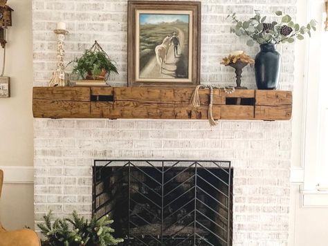 Timber Mantle Fireplace, Raw Wood Mantel Fireplace, Wood Beam Mantel Fireplace Farmhouse, Reclaimed Wood Fireplace Mantle, Rustic Beam Mantle, Beam Mantle Fireplace, Reclaimed Wood Mantle Fireplace, Fireplace With Wood Beam Mantle, Fireplace Beam Mantle