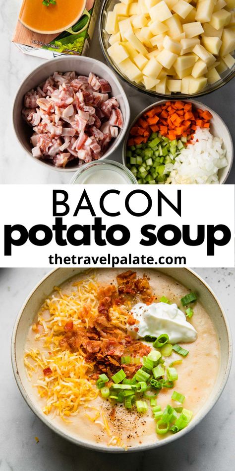 Bacon Potato Soup, Creamy Potato Soup Recipe, Bacon Soup Recipes, Homemade Potato Soup, Potato Bacon Soup, Loaded Potato Soup, Creamy Potato Soup, Bacon Potato, Bacon Soup