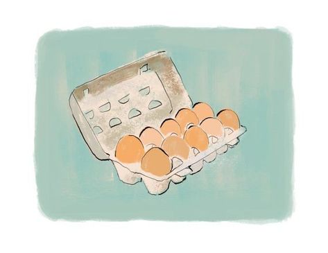 Carton Of Eggs, Digital Food, Egg Art, Egg Carton, Cat Cards, Food Drawing, Kitchen Art, Cat Print, Food Print