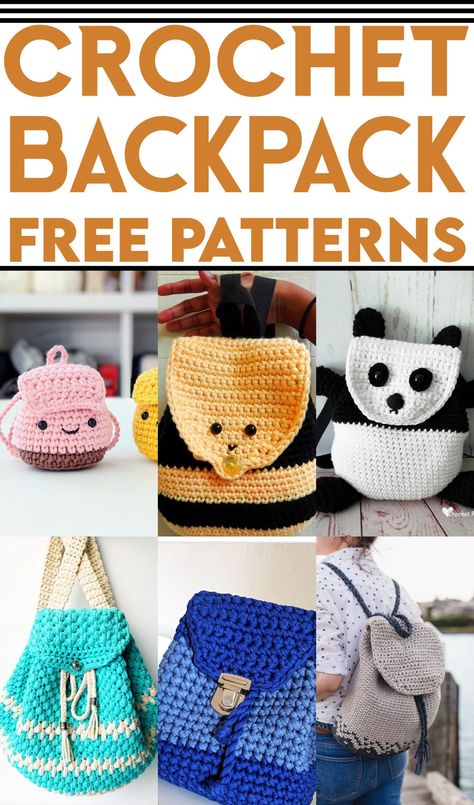 Crochet Backpack Patterns Crochet Mini Backpack Free Pattern, Crochet Backpack Free Pattern, Crochet Drawstring Backpack, Small Crochet Bags, Backpack Patterns, Crochet Backpacks, Crochet Market Bags, Free Crochet Bag Patterns, Crochet Pouches