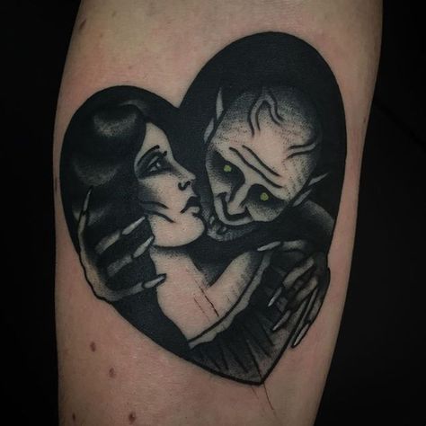 Tattoo uploaded by Robert Davies • Count Orlok Tattoo by Moira Ramone #CountOrlok #CountOrlokTattoo #Nosferatu #NosferatuTattoos #HorrorTattoos #HorrorTattoo #Horror #MoiraRamone #portrait #blackwork #heart • 111106 • Tattoodo Bonnie And Clyde Tattoo, Dracula Tattoo, Traditional Black Tattoo, Vampire Tattoo, Destination Unknown, Movie Tattoos, Sweet Tattoos, Spooky Tattoos, Gothic Tattoo