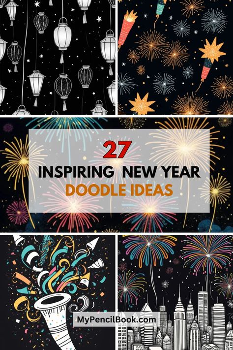 27 Inspiring New Year Doodle Ideas New Year’s Eve Window Painting, New Years Window Art, New Year Window Art, Happy New Year Drawing Ideas 2025, New Year’s Eve Painting Ideas, New Year Sketch Ideas, New Years Eve Drawing Ideas, Happy New Year Doodle Art, New Year Canvas Painting Ideas