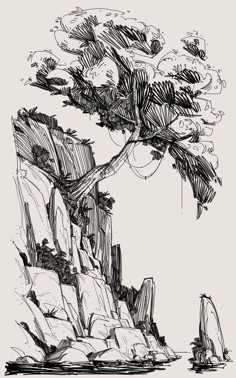 Line Work Sketch, George Brad Art, Simple Art Backgrounds, Ink Sketch Ideas, Background Sketch Simple, Pen Sketch Landscape, Daily Sketch Ideas, Black Pen Drawing Sketches, Nature Background Drawing