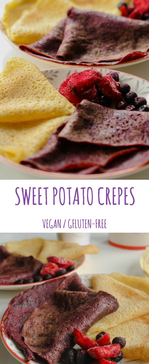 Sweet Potato Crepes, Sweet Potato Flour, Vegan Crepes, Gluten Free Substitutes, Celiac Recipes, Best Vegan Desserts, Sweet Crepes, Gf Breakfast, Nutritious Breakfast