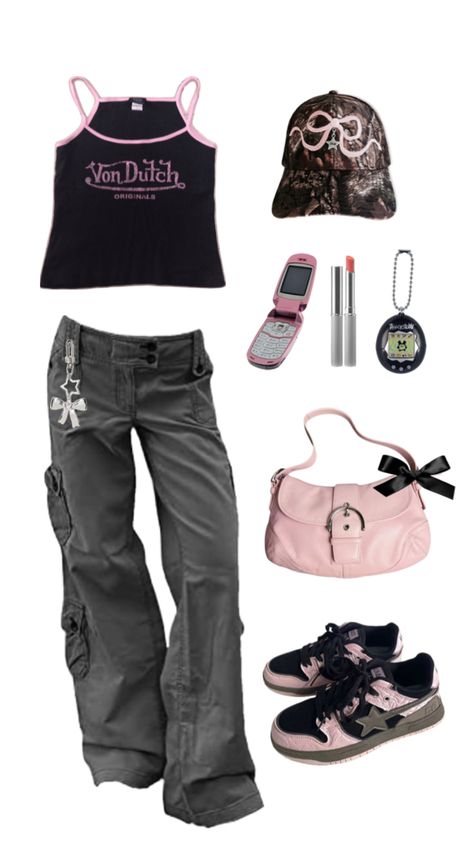 Von dutch. Coquette street wear. Festival. Black and pink Von Dutch Outfit, Dutch Outfit, Street Wear Outfits, Von Dutch, Black And Pink, Wearing Clothes, Fashion Inspo, Street Wear, Festival