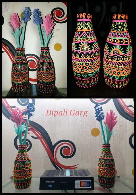 Day 30👩🏻‍🎨 3d outliners Bottle decor . . #3doutliners #bottle_art #home_decor #craft_work #3d_limers #neon #bottle #best_artworks #30dayschallenge #art #artist #dipaligarg #dipali_art_gallery 3d Outliner Art, Bottle Decor, T Art, Art Kit, Bottle Art, Craft Work, Flower Vase, Cool Artwork, Flower Vases