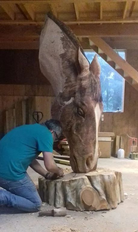 Chainsaw Wood Carving, Tree Carving, Chainsaw Carving, Horse Sculpture, Wood Carving Art, Equine Art, Wooden Sculpture, Horse Head, Horse Art