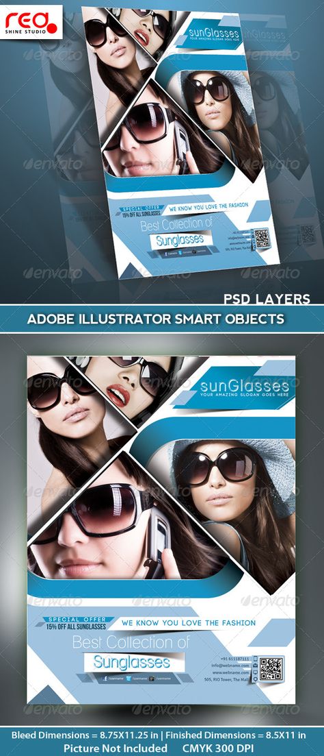 SunGlasses Fashion Store Flyer/Poster Template Model Poster, Fashion Flyer, Store Flyers, Promotional Flyers, Creative Flyers, Flyer Poster, Information Graphics, Sun With Sunglasses, Sunglasses Fashion