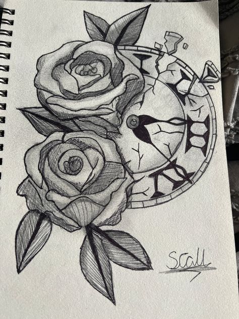 Broken Clock With Roses Tattoo Design - Etsy Clock With Roses Tattoo, Clock Tattoo Drawing, Roses Tattoo Design, Clock And Rose Tattoo, Broken Clock, Wilted Rose, Clock Drawings, Baby Tattoo Designs, Clock Flower