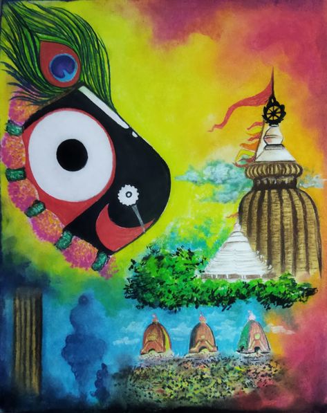 Contrast of colours Rath Yatra Drawing Easy, Jagannath Paintings, Jagannath Rath Yatra Painting, Rath Yatra Painting, Rath Yatra Drawing, Jai Jagganath, Dry Pastel Art, Mayank Arora, Jagannath Painting