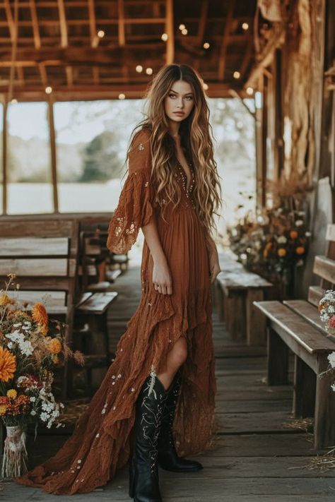 220+ Tall Cowboy Boots Outfit Ideas: High Boots, High Fashion - From The Guest Room Long Dresses With Cowboy Boots, Satin Dress With Cowboy Boots, Barn Wedding Guest Dress, Long Dress With Cowboy Boots, Western Cocktail Attire, Cowboy Boots Dress Outfit, Tall Cowboy Boots Outfit, Western Wedding Outfits Guest, Western Wedding Guest Outfit