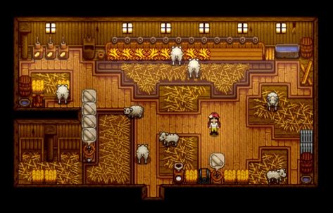 Stardew Barn Interior, Stardew Valley Barn Interior, Stardew Barn Layout, Stardew Valley Forest Farm Design, Stardew Meadowlands, Stardew Valley Barn Layout, Stardew Valley Interior Design, Stardew Valley Forest Farm Layout, Stardew Design