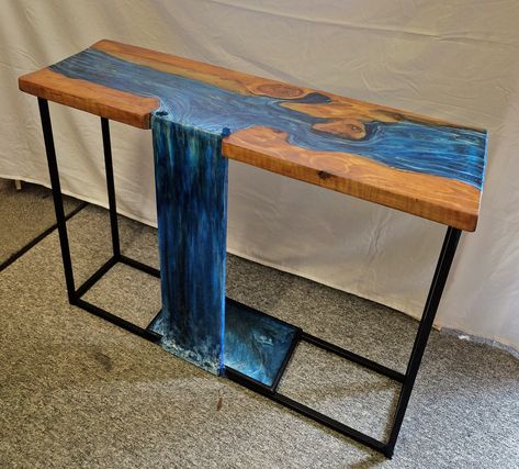 Resin Waterfall, Suspended Table, Live Edge River Table, Waterfall Console Table, Waterfall Console, Wood Craft Projects, Water Fall, River Table, Woodworking Ideas Table