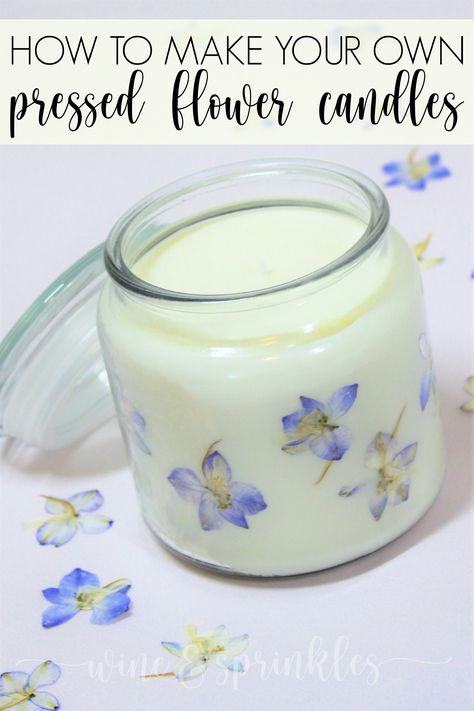 Pressed Flower Candles, Diy Candles With Flowers, Candles Wine, Pressed Flower Wall, Dried Flower Candles, Soy Wax Candles Diy, Decorated Candles, Candle Making Recipes, Flowers Cottagecore