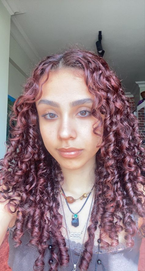 Cherry Cola Curly Hair, Cherry Coke Hair Color Curly, Dark Red Wavy Hair, Red Dyed Curly Hair, Cherry Curly Hair, Maroon Curly Hair, Red Curly Hair Dyed, Curly Dark Red Hair, Cherry Red Hair Curly