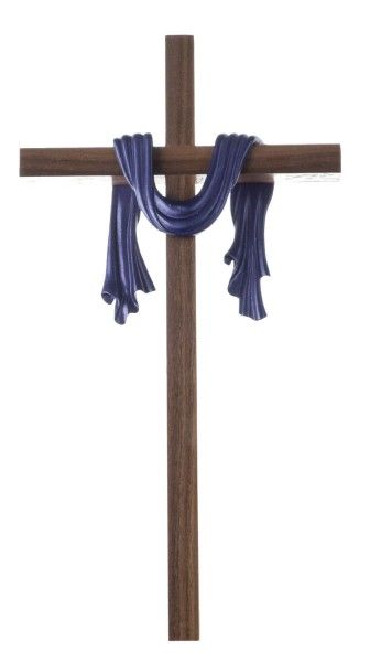 Walnut Wood Wall Cross with Cloth Drape in a Purple Finish 10" Cross Draped With Cloth, Cross With Cloth Drape, Walnut Wood Wall, Purple Sash, Good Friday Images, Wood Wall Cross, Friday Images, Christ Is Risen, Banner Ideas