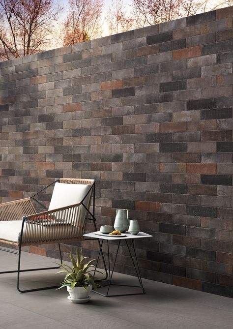 Porcelain stoneware wall/floor tiles with brick effect TERRAMIX by MARAZZI Home Front Wall Tiles Design, Front Wall Tiles, Brick Effect Tiles, Balcony Tiles, House Front Wall Design, Wooden Floor Tiles, Home Designs Exterior, Front Wall Design, Porch Tile